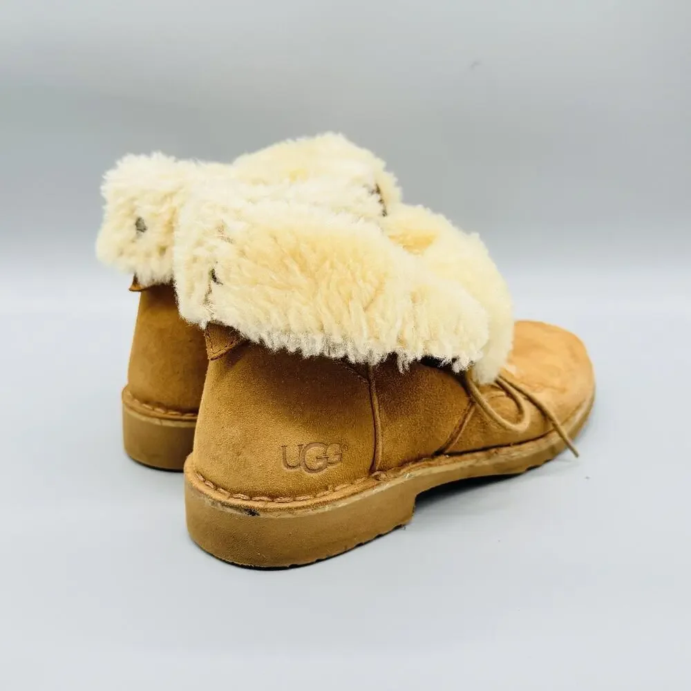 UGG Boots Womens 8 Brown Suede Quincy Shearling Lined Lace Up Ankle Winter Shoes